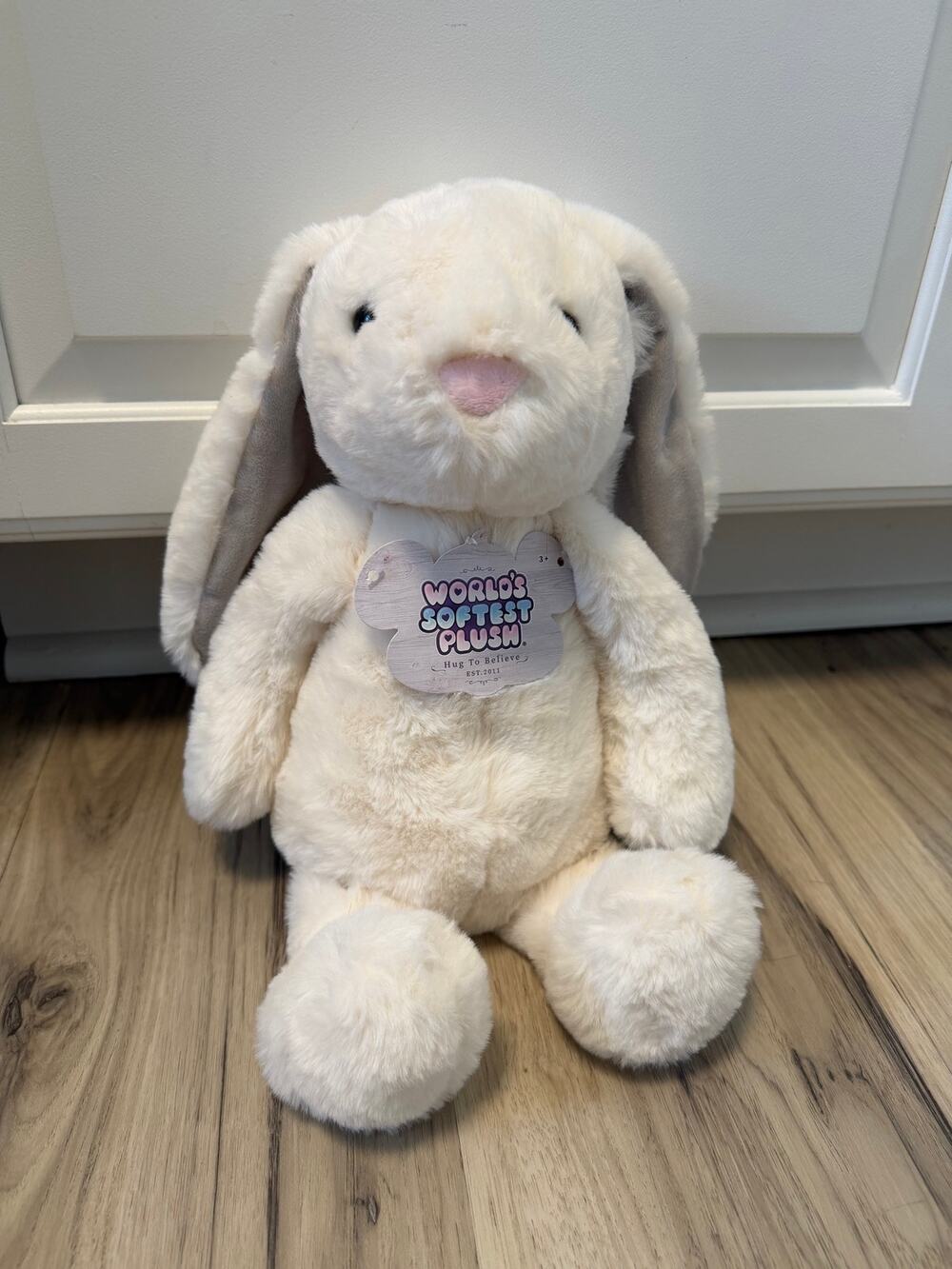 NWT World's Softest Plush Cream Bunny Rabbit Gray Ears Toy 9" Stuffed Animal